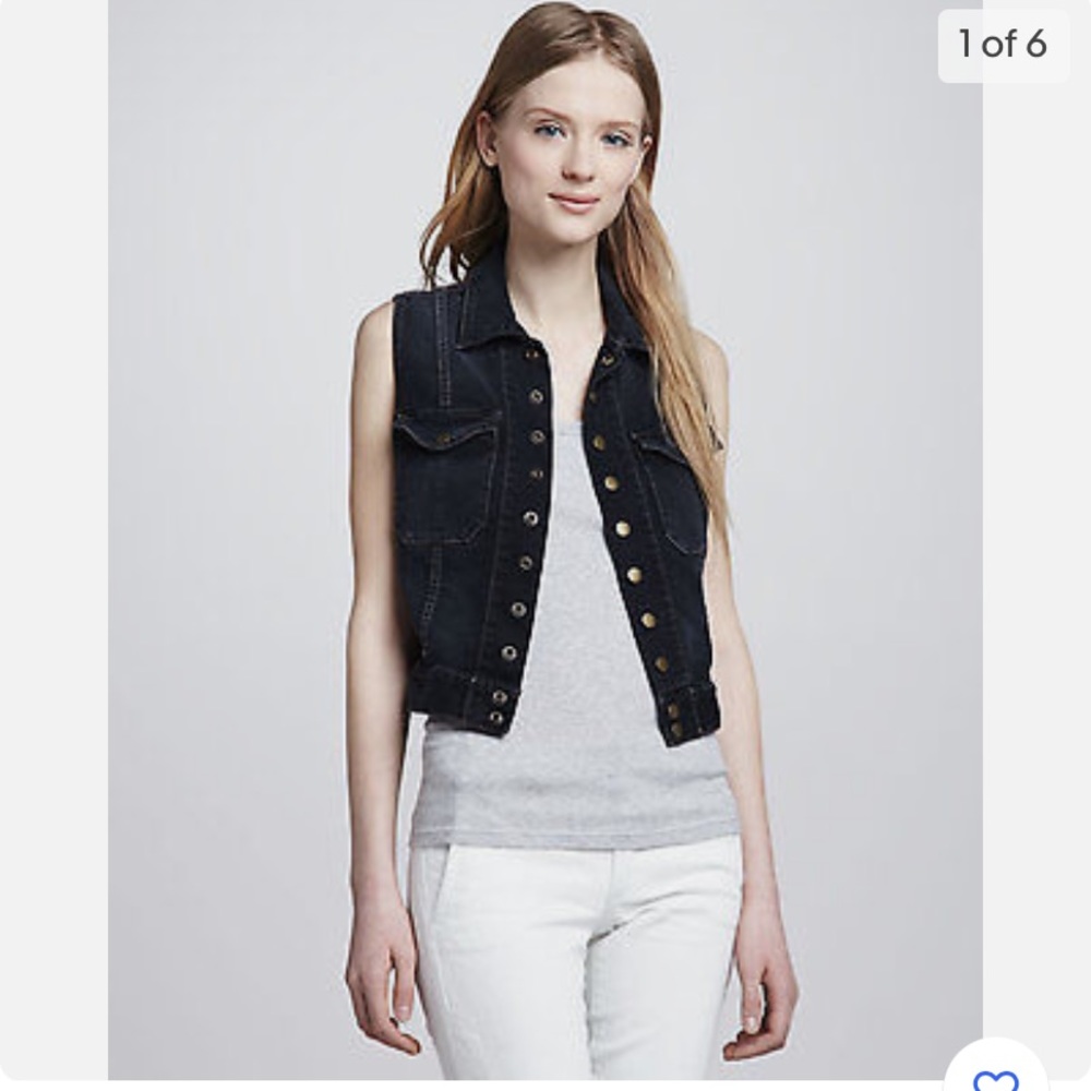 Current Elliott Sleeveless Denim Snap Front Jacket Vest With Lace Back